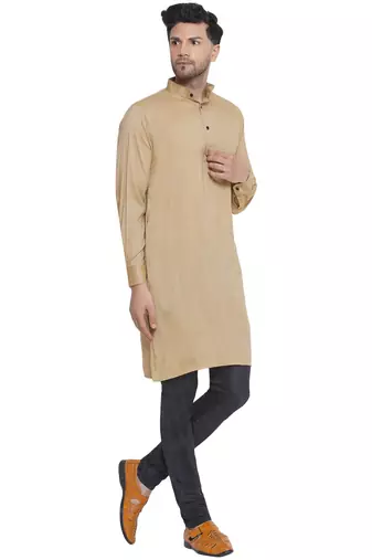 solid rayon long kurta for men (beige)