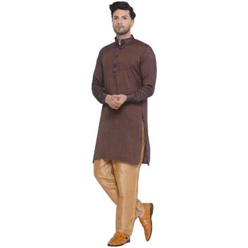 solid rayon long kurta for men (brown) 3