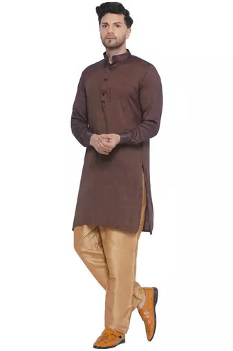 solid rayon long kurta for men (brown)