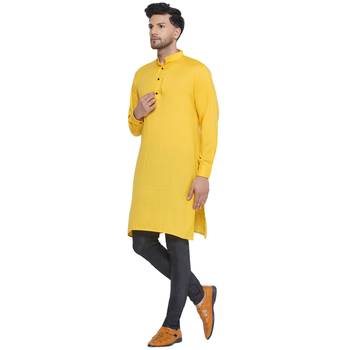 solid rayon long kurta for men (yellow) 3