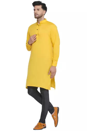 solid rayon long kurta for men (yellow)