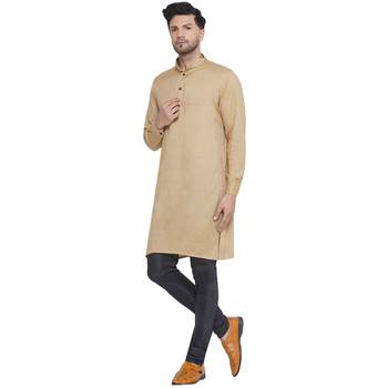 solid rayon long kurta for men (beige) 3