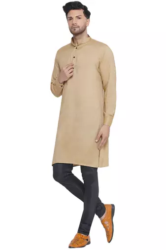 solid rayon long kurta for men (beige)