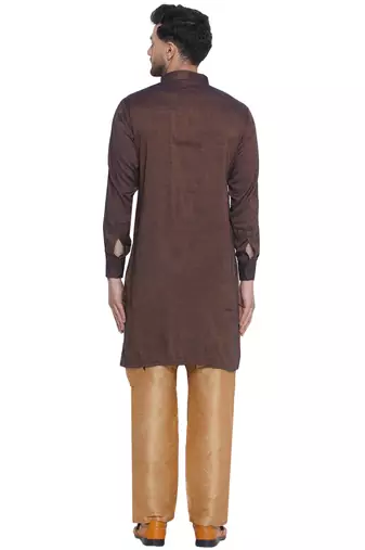 solid rayon long kurta for men (brown)
