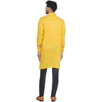 solid rayon long kurta for men (yellow) 4