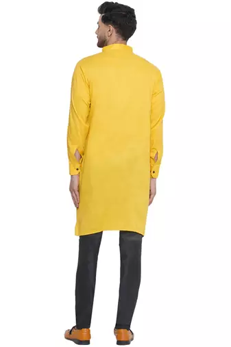solid rayon long kurta for men (yellow)