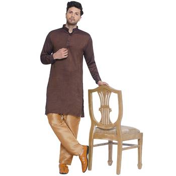 solid rayon long kurta for men (brown) 5