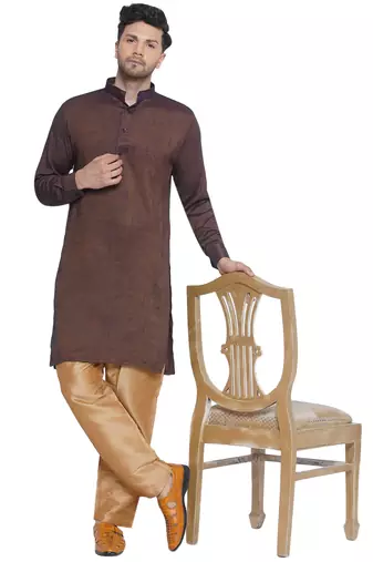 solid rayon long kurta for men (brown)