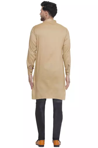 solid rayon long kurta for men (beige)