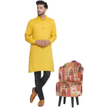 solid rayon long kurta for men (yellow) 5