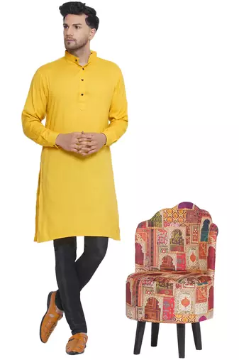 solid rayon long kurta for men (yellow)