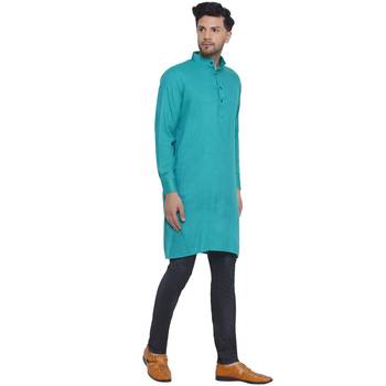 solid rayon long kurta for men (Turquoise) 2