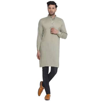 solid rayon long kurta for men (Pastel Green) 1