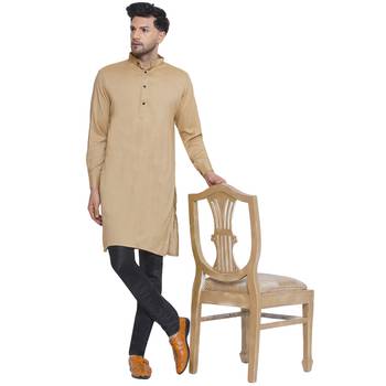 solid rayon long kurta for men (beige) 5