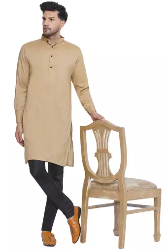 solid rayon long kurta for men (beige)