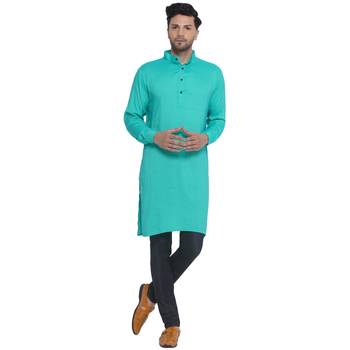 solid rayon long kurta for men (Turquoise) 1