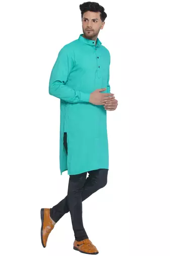 solid rayon long kurta for men (Turquoise)