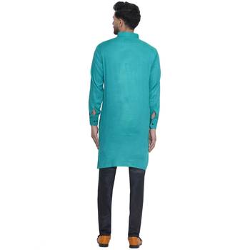solid rayon long kurta for men (Turquoise) 4