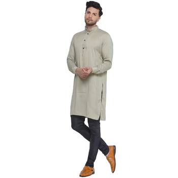 solid rayon long kurta for men (Pastel Green) 3