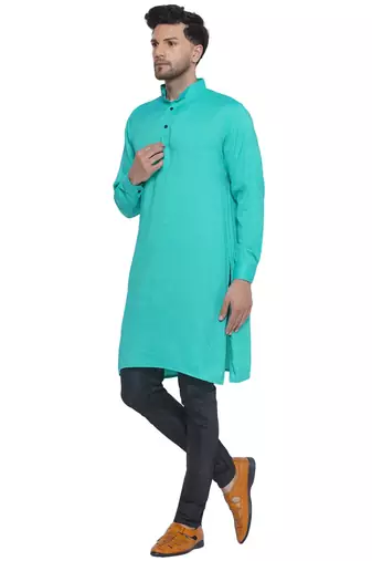 solid rayon long kurta for men (Turquoise)