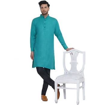 solid rayon long kurta for men (Turquoise) 5