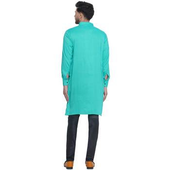 solid rayon long kurta for men (Turquoise) 4
