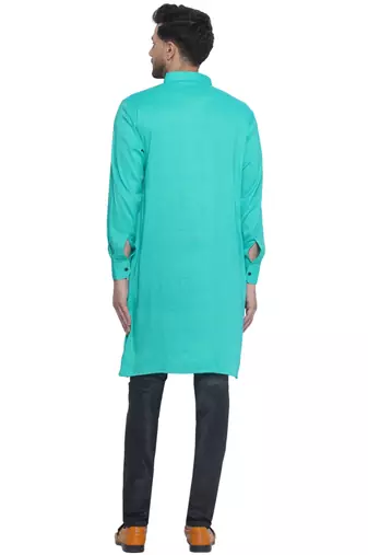 solid rayon long kurta for men (Turquoise)