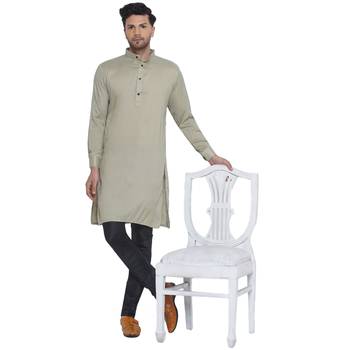 solid rayon long kurta for men (Pastel Green) 5