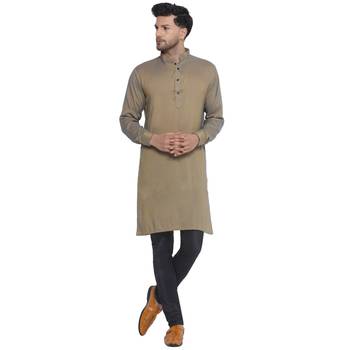 solid rayon long kurta for men (beige) 1