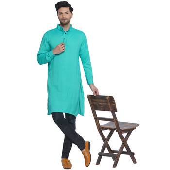 solid rayon long kurta for men (Turquoise) 5