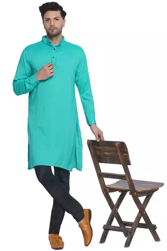 solid rayon long kurta for men (Turquoise)
