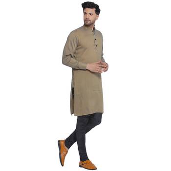 solid rayon long kurta for men (beige) 2