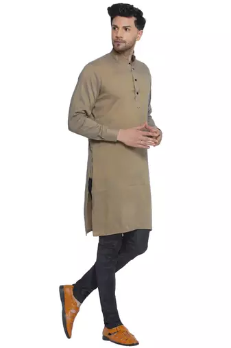 solid rayon long kurta for men (beige)