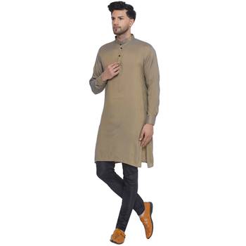 solid rayon long kurta for men (beige) 3
