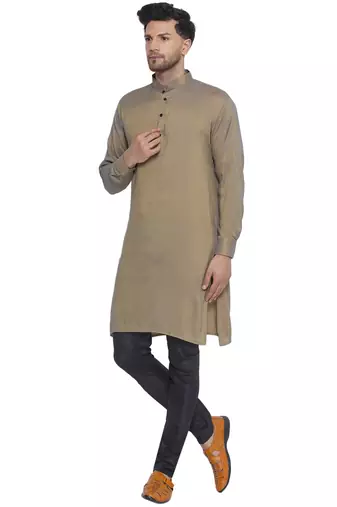 solid rayon long kurta for men (beige)