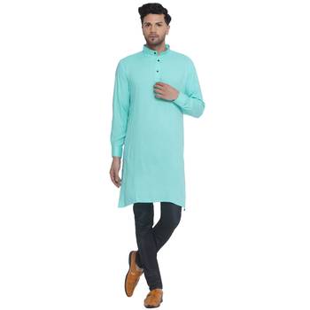 solid rayon long kurta for men (Turquoise) 1