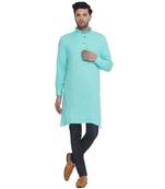solid rayon long kurta for men (Turquoise)