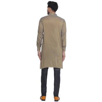 solid rayon long kurta for men (beige) 4