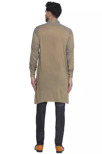 solid rayon long kurta for men (beige)