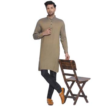 solid rayon long kurta for men (beige) 5