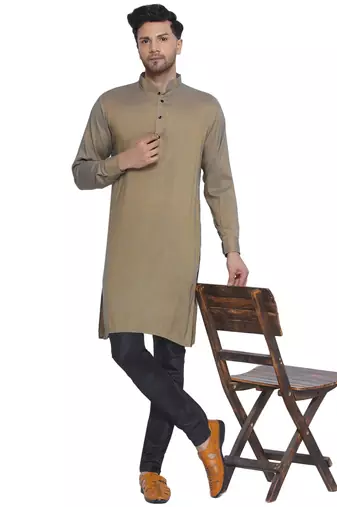 solid rayon long kurta for men (beige)