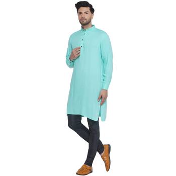 solid rayon long kurta for men (Turquoise) 3
