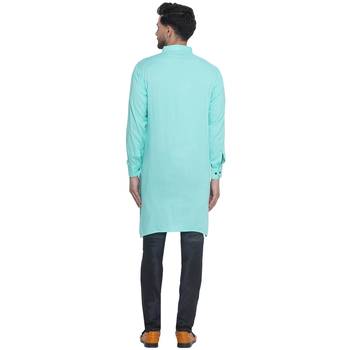 solid rayon long kurta for men (Turquoise) 4