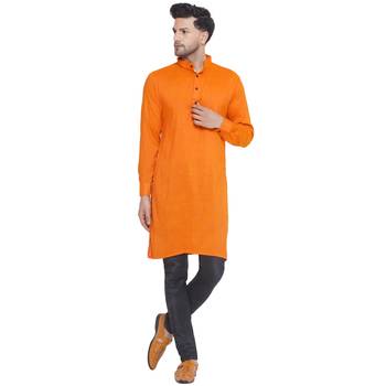 solid rayon long kurta for men (orange, size: free) 1