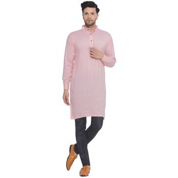 solid rayon long kurta for men (pink) 1