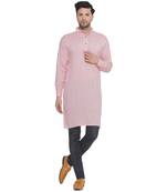 solid rayon long kurta for men (pink)
