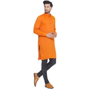 solid rayon long kurta for men (orange, size: free) 2