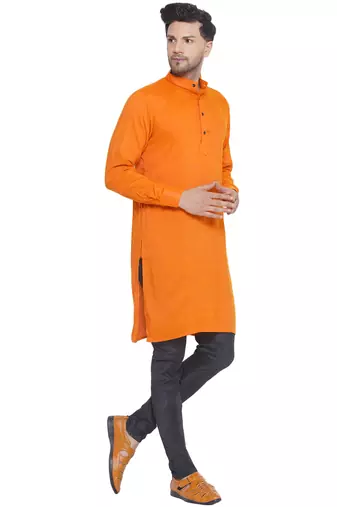 solid rayon long kurta for men (orange, size: free)