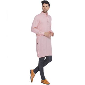 solid rayon long kurta for men (pink) 2