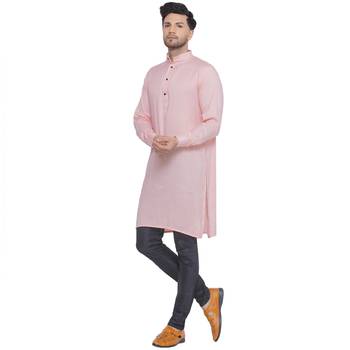solid rayon long kurta for men (pink) 3